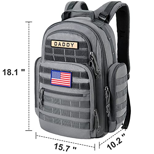 SHARKMOUTH Diaper Bag Backpack for Dad and Mom, Military Molle diaper Pack with Insulated Bottle Holders and Wipe Pocket - color: Gray