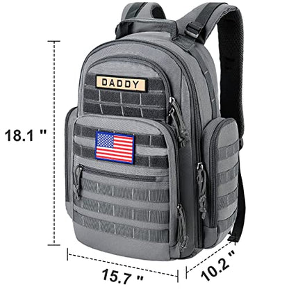 SHARKMOUTH Diaper Bag Backpack for Dad and Mom, Military Molle diaper Pack with Insulated Bottle Holders and Wipe Pocket - color: Gray