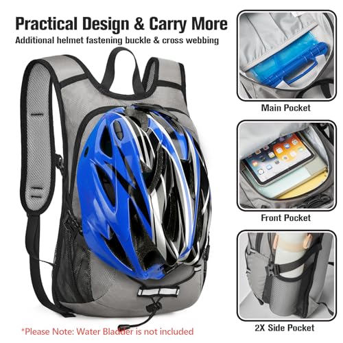 12L Kids Hiking Backpack, Small Hydration Backpack, Waterproof Kids Camping Daypack 5-10, No Water Bladder… - color: Grey