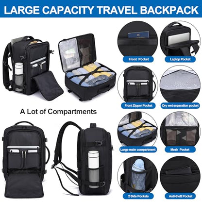 Travel Backpack for Men,Airplane Approved Carry On Backpack Suitcase with Shoe Pouch, Luggage Bag TSA 15.6inch Laptop Mochila Flight Approved Personal Item Travel Bag Bookbag Travel Essentials,Black - color: Black, size: Large-25L