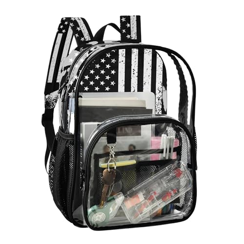 American Flag with Hockey Clear Backpack PVC Transparent School Backpack Lightweight Student Book Bags Capacity Clear Bag - color: Cerebral Grey