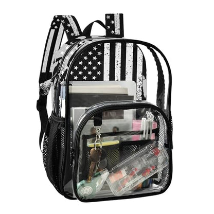 American Flag with Hockey Clear Backpack PVC Transparent School Backpack Lightweight Student Book Bags Capacity Clear Bag - color: Cerebral Grey