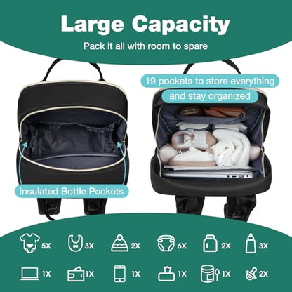 MOMUVO Diaper Backpack for Women Large Capacity with Insulated Pockets Diaper Bags For Baby Girl Boy Waterproof Baby Bags - color: Black-checkered