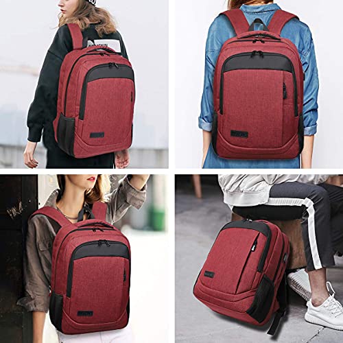 Monsdle Travel Laptop Backpack Anti Theft Backpacks with USB Charging Port, Travel Backpacks Business Work Bag 15.6 Inch College Computer Bag for Men Women, Red - color: Red