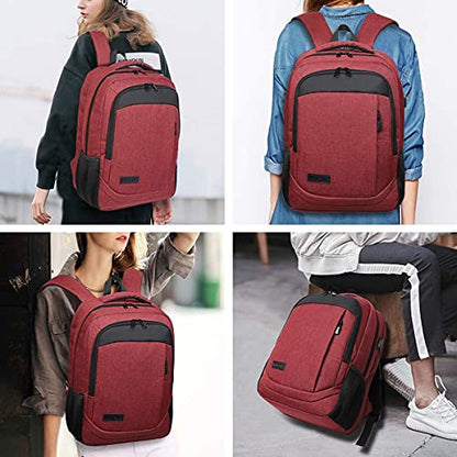 Monsdle Travel Laptop Backpack Anti Theft Backpacks with USB Charging Port, Travel Backpacks Business Work Bag 15.6 Inch College Computer Bag for Men Women, Red - color: Red