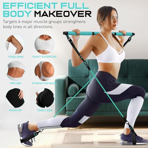 Pilates Bar Kit with Resistance Bands, Multifunctional Pilates Bar for Women & Men with Heavy-Duty Metal Adjustment Buckle, Pilates Home Equipment for Full BodyWorkouts - color: Blue