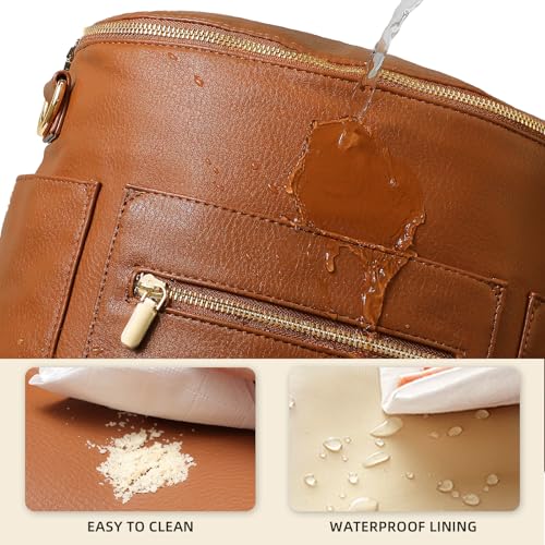 miss fong Small Diaper Bag Mini Diaper Bag, Leather Diaper Bag Backpack Mini Backpack with 14 Pockets Insulated Pockets & Shoulder Strap - color: Brown