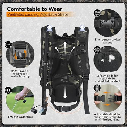 MARCHWAY Tactical Molle Hydration Pack with 2.5L TPU Water Bladder, Low-Profile Organized Military Backpack for Hiking, Cycling, Backpacking, Hunting, Running - color: Black Camo