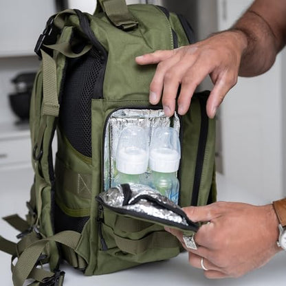 Green Dad Diaper Bag - Molle-Style Military Diaper Backpack Made of Rugged 900D Waterproof Polyester with Wider Extra-Long Straps, Dirty Diapers Pouch, Baby Wipes Dispenser & Insulated Bottle Pockets - color: Green