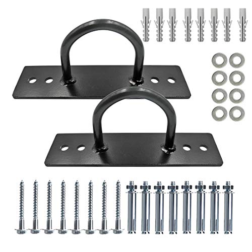 Battle Ropes Anchor, Battle Rope Wall Ceiling Mount Kit Bracket Hook for Suspension Straps Crossfit Gymnastic Rings, Body Weight Strength Training Systems, Yoga Swings Hammocks, Boxing Equipment - color: 2 sets Black