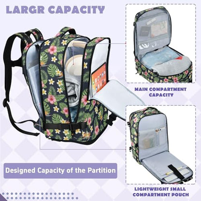 Travel Backpack with Shoe Compartment, 20L Large Capacity Laptop Backpack for Men Women, Tropical Flowers Leaves Daypack for Traveling Hiking Carry On