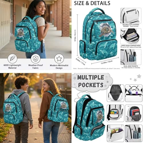 Talayituse 3D Turtle Jellyfish Print 6 Pcs Backpack Set Travel Bag Portable Bookbag Large Capacity Backpacks Schoolbag with Lunch Box Pencil Case Water Bottle Holder, Bookmark & Keychain - color: 3d Turtle Jellyfish