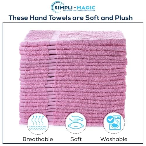 Simpli-Magic Cotton Hand Towels 16"x27" (12 Pack) – Soft Towels for Bathroom, Kitchen, Salon & Gym (Pink) - color: New Pink