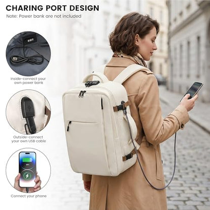 TANTOMI Travel Backpack for Women, Carry On Backpack with Wet-Dry Separation Compartment, TSA-Compliant Laptop Backpack, Personal Item Travel Bag with Anti-Theft Lock for Weekender (Cream White) - color: 2-cream White