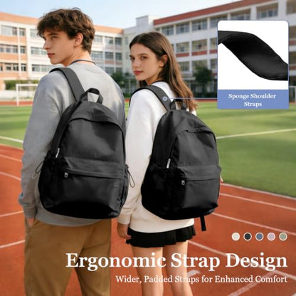 Simple Black School Backpack For Women Men Aesthetic Medium Backpack Lightweight Casual Daypack College Backpacks Cute Bookbag for Teens Girls Boys Basic Bagpack - color: Black