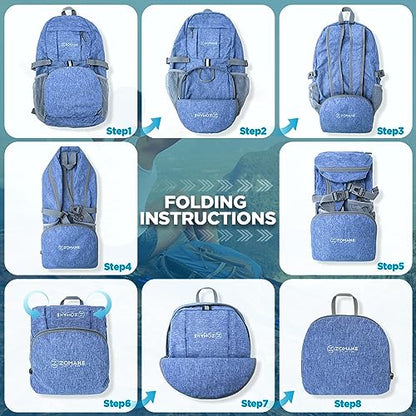 ZOMAKE Ultra Lightweight Packable Backpack 25L,Small Foldable Backpacks Hiking Water Resistant Collapsible Daypack for Women Men(Dark Blue-C1) - color: Dark Blue-c1, size: 25L