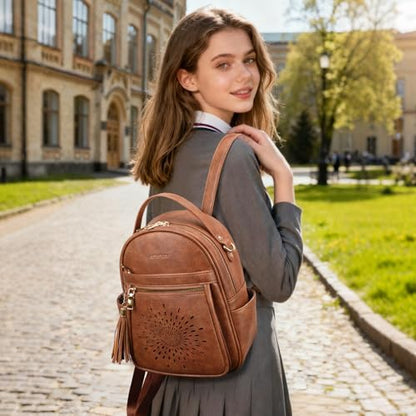 APHISON Small Backpack Purse for Women Cute PU Leather Mini Backpacks Ladies Casual Lightweight Travel Daypack Waterproof - color: 4-brown, size: Small