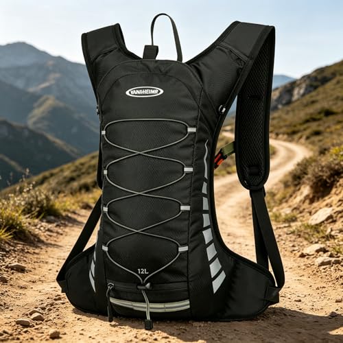 12L Lightweight Hiking Hydration Backpack, Breathable Daypack for Running Cycling, Outdoor Water Backpack for Men & Women,Black - color: Black