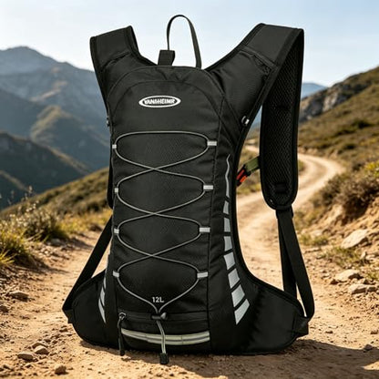 12L Lightweight Hiking Hydration Backpack, Breathable Daypack for Running Cycling, Outdoor Water Backpack for Men & Women,Black - color: Black