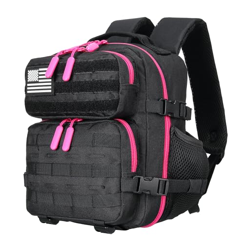 9L Mini Tactical Backpack for Men and Women Tactical Backpack Small for Hiking Small Tactical Bag Fitness Pack - color: Black&rosered