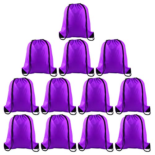 KUUQA 12 Pcs Drawstring Backpack Bags Sport Gym Sack Cinch Bags Bulk for School Traveling and Storage (Purple) - color: Purple