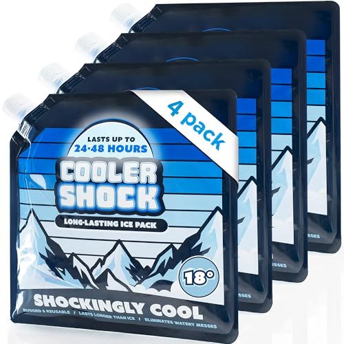 Cooler Shock Reusable Ice Packs for Cooler - Long Lasting Cold Freezer Packs for Coolers and Lunch Boxes - Cooler Ice Packs for Camping Gear, Fishing, Road Trips, Beach Must Haves - style: Medium - 4pk