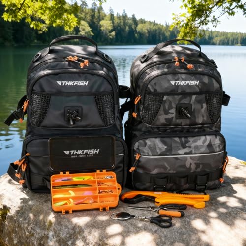 THKFISH Waterproof Fishing Backpack with Rod Holder, 20L Lightweight Fishing Tackle Sling Bag Store Gear and Equipment - color: Black
