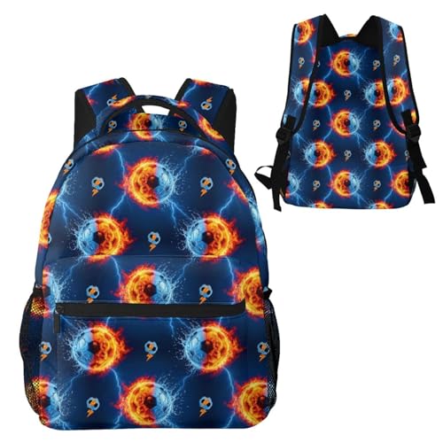 Casual Backpack Ice Water Fire Flame Lightning Soccer Football, Lightweight Hiking Daypack with Water Bottle Holder for Travel - color: Pattern (741)