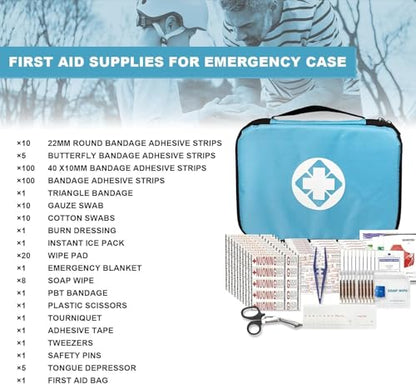Home Car First Aid Kit Refill Supplies for Business 300Pcs Emergency Kits Urgent Essential for Workpalce Outing Skating Waterproof First Aid Blue Bag for Backpacking 1st Aid - style: Blue-300Pcs