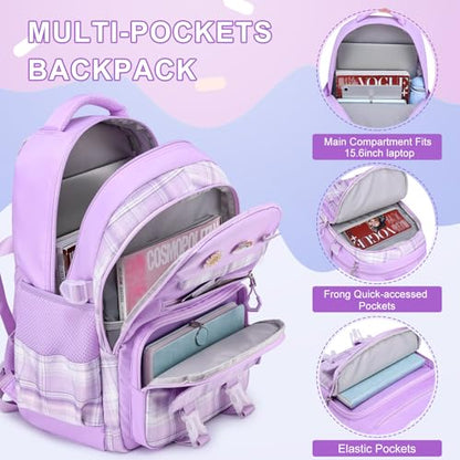 MOMUVO Girls Backpack with Lunch Box, Backpacks for Teen Girls, Backpack and Lunch Box Set - color: Purple Sets
