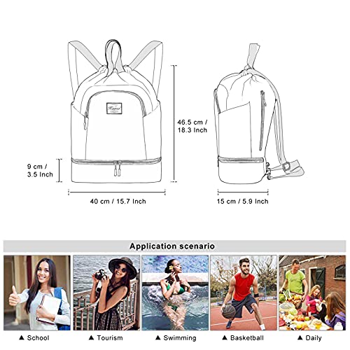 KAMO Drawstring Backpack Bag - Sport Swimming Yoga Backpack with Shoe Compartment, Two Water Bottle Holder for Men Women Large String Backpack Athletic Sackpack for Travel - color: N-2
