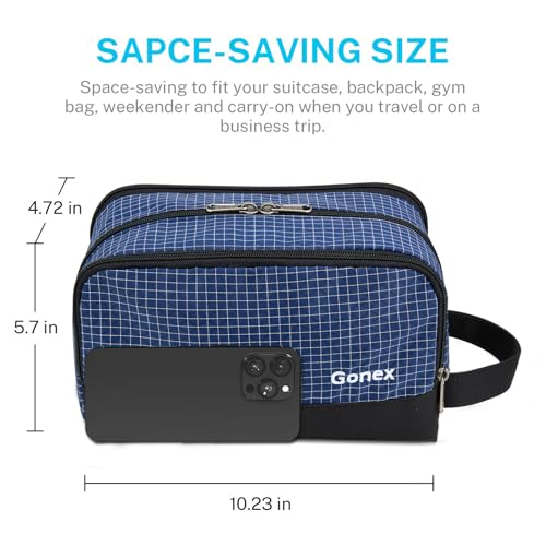 Gonex Travel Toiletry Bag Nylon, Shaving Bag Toiletry Organizer Check Patten (Navy Blue) - color: Check Patten (Navy Blue)