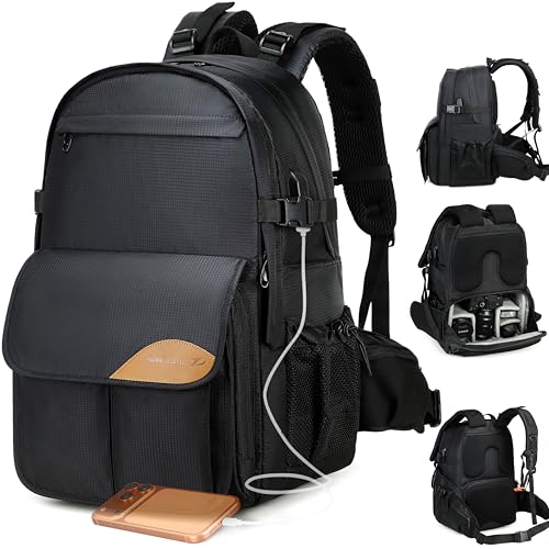 Padwa Lifestyle Black Professional Camera Backpack - Large Capacity Nylon Photography Camera Bag with Thick Padded Comfort Strap and Wide Waist, Versatile Photographer,Multi Cameras,Lensas,a Laptop - color: Black