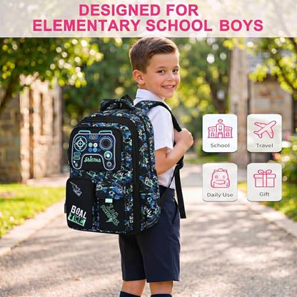 3PCS Kids Backpack Set, School Backpack with Lunch Bag & Pencil Case, Lightweight Waterproof Bookbag for Kids (Blue-Green Game) - color: Blue-green Game