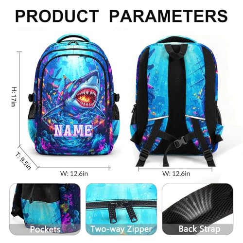Boys Backpack Shark Backpacks Personalized with Name for Kids Teens, Large Capacity Bookbag for School Elementary Middle Senior Travel Casual - color: Dark Blue