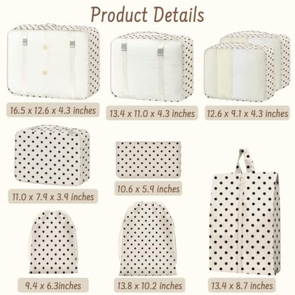 9 Set Packing Cubes for Travel Essentials - Lightweight Carry-On Luggage Organizer Bags with Shoe, Clothes & Laundry Bags for Airplane, Family & Business Travel, Polka dots - color: Polka dots