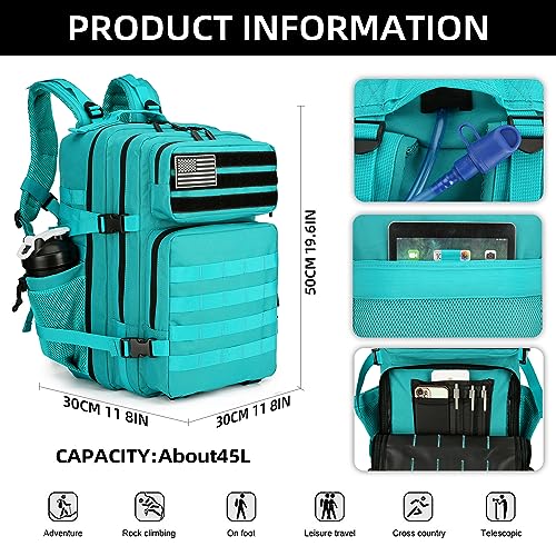 Lovelinks21 45L Tactical Assault Backpack 3 day assault pack with Molle Waterproof backpack Rucksack for Tactical Backpacks (Lake Blue) - color: Lake Blue