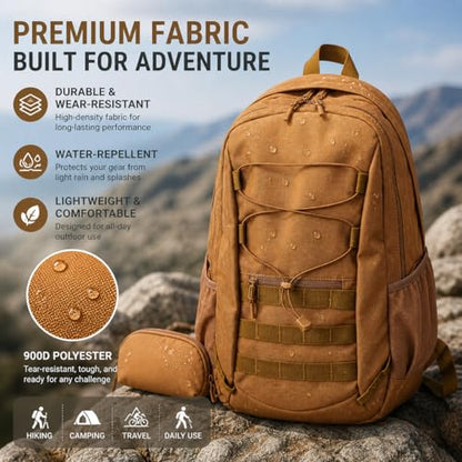 Hiking Travel Backpacks Men and Women, Lightweight Waterproof Laptop Backpack Outdoor Camping Backpack Hiking Daypack for Travel, Trekking, Work 26L (Brown) - color: Brown
