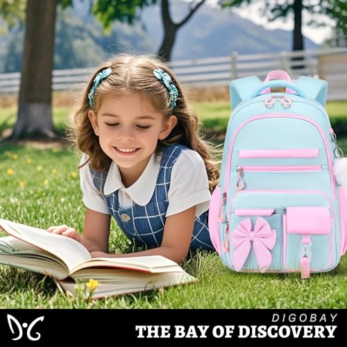 DIGOBAY Backpack for Girls, 3PCS Girls Backpack for School with Lunch Bag Pencil Case, Cute Kids Teens Bookbag for Kindergarten Elementary Preschool Middle School - color: Blue-green-pink
