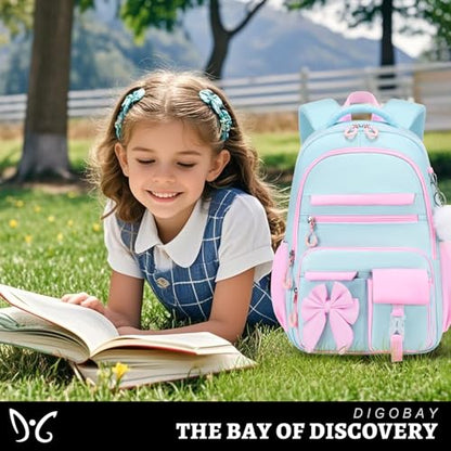DIGOBAY Backpack for Girls, 3PCS Girls Backpack for School with Lunch Bag Pencil Case, Cute Kids Teens Bookbag for Kindergarten Elementary Preschool Middle School - color: Blue-green-pink
