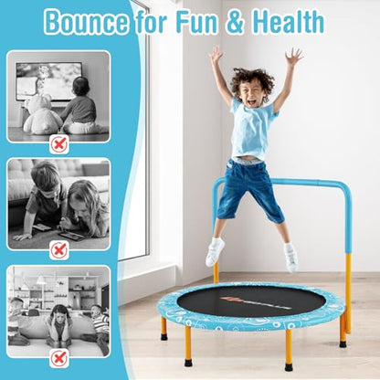 KOTEK 36 Inch Toddler Trampoline, Foldable Mini Recreational Trampoline with Handle & Safety Padded Cover, ASTM Approved Small Baby Trampoline, Indoor Trampoline for Kids, Max Load 330 Lbs - color: Orange