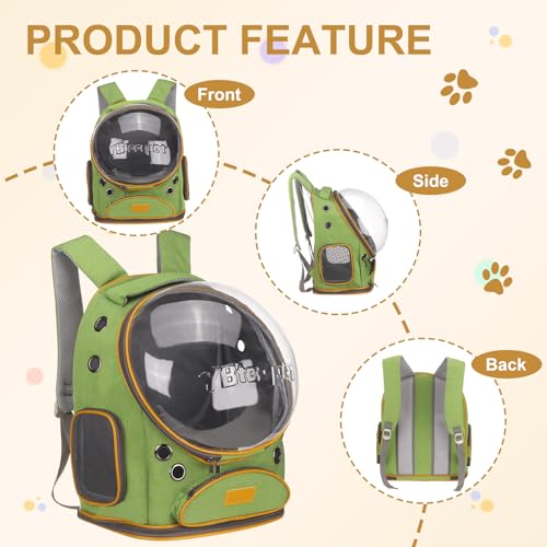 Pet Backpack Carrier, Portable and Ventilated, Oxford Cloth, Dog Cat Travel Bag with Transparent Cover 12.6", (Green, 1 Pcs), Intended for Hiking/Camping/Traveling - color: Green