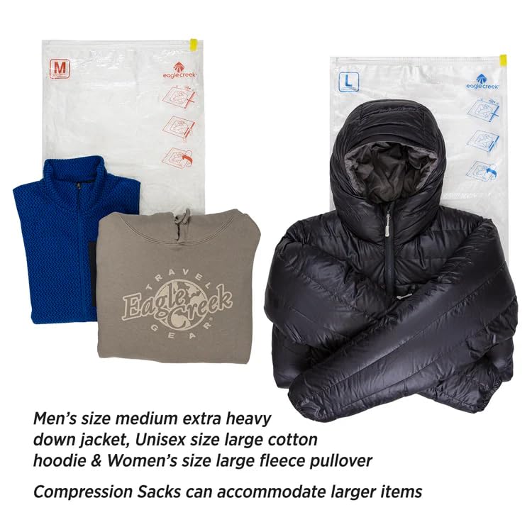 Eagle Creek Pack-It Compression Bags for Travel Set - Featuring One-Way Pressure Valve & Zip - For Efficient Travel Bag Packing - Water Resistant - Clear - Medium/Large (Pack of 2) - size: M/L (Pack of 2)