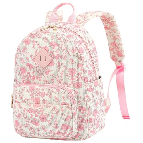 Mini Backpack Purse for Women Girls, Corduroy Cute Small Travel Daypack Stylish & Practical for Casual Daily Use-Flowers Pink - color: Corduroy-flowers Pink