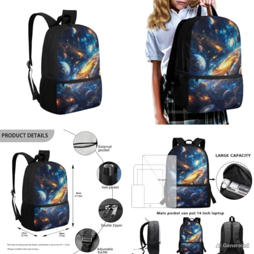Galaxy Backpack for Boys Kids Backpacks with Lunch Box Pencil Case and Water Bottle Sleeve 4PCS Set Preschool Backpack for Boys 17 Inch Large Capacity School Bag with Front Pocket - color: Galaxy