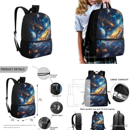 Galaxy Backpack for Boys Kids Backpacks with Lunch Box Pencil Case and Water Bottle Sleeve 4PCS Set Preschool Backpack for Boys 17 Inch Large Capacity School Bag with Front Pocket - color: Galaxy