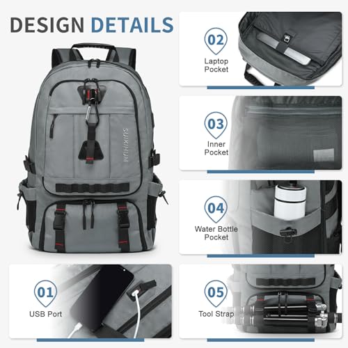 Travel Backpack 45L TSA Approved Carry on Backpack with Shoe Compartment & Wet/Dry Separation, Laptop Bag Fits 18.4 Inch Computer, Water Resistant Backpack for Men Women, Grey - color: Expandable Grey
