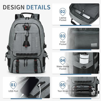 Travel Backpack 45L TSA Approved Carry on Backpack with Shoe Compartment & Wet/Dry Separation, Laptop Bag Fits 18.4 Inch Computer, Water Resistant Backpack for Men Women, Grey - color: Expandable Grey
