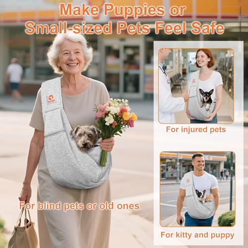Tomkas Small Dog Sling Carrier - Cat Sling Carrier - Zipper Pocket & Adjustable Strap - for 3-10 lbs Pets(Gray) Puppy - color: Gray