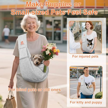 Tomkas Small Dog Sling Carrier - Cat Sling Carrier - Zipper Pocket & Adjustable Strap - for 3-10 lbs Pets(Gray) Puppy - color: Gray